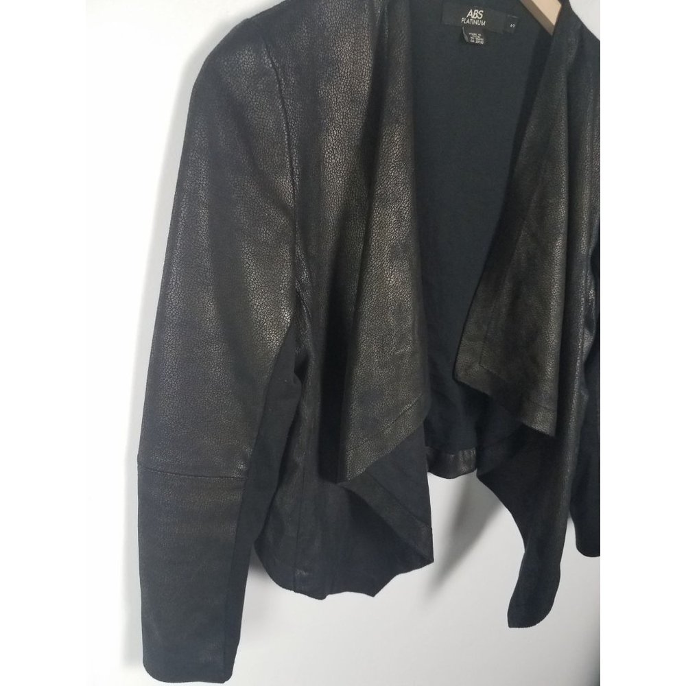 ABS Platinum Women's Sz. S Black Faux Leather Draped Long Sleeve Jacket - Picture 4 of 7